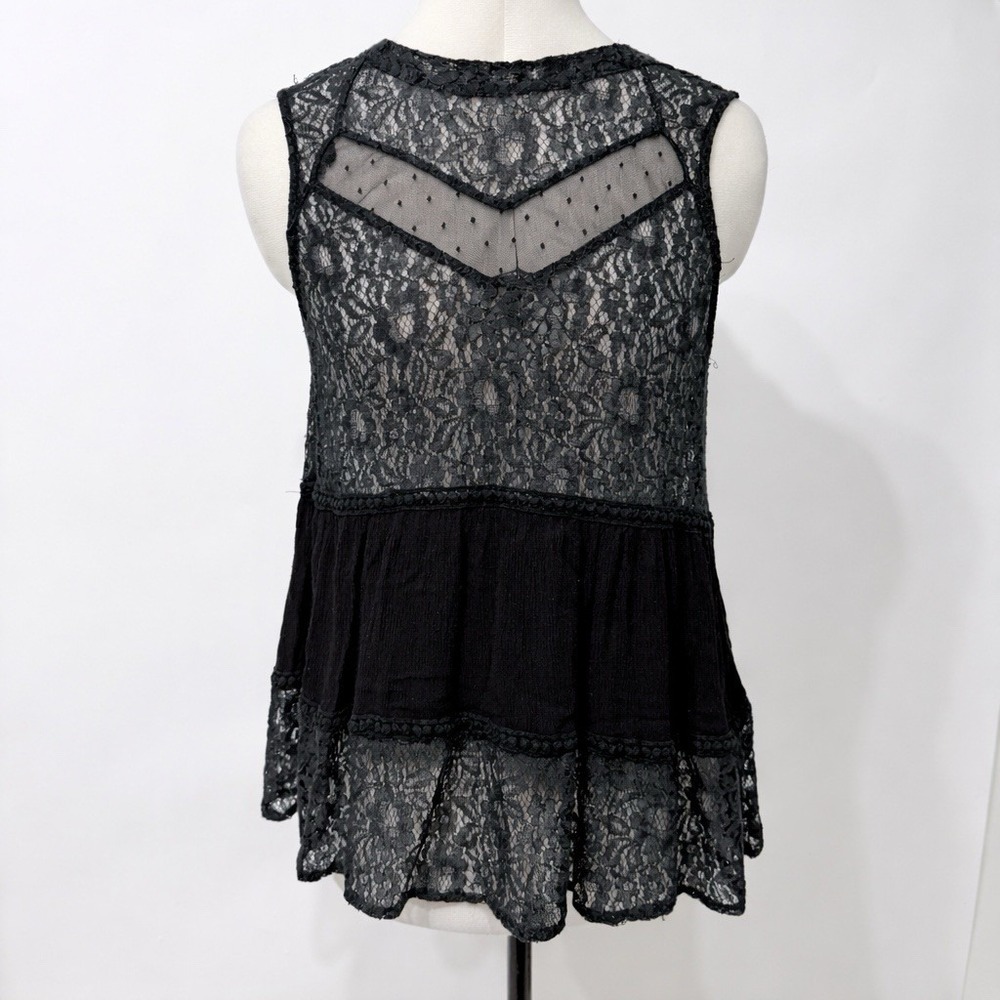 Umgee Goth Black Sheer Lace Tiered Sleeveless Top Size S Romantic Dark Fairy
